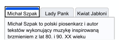 Pokazano trzy przyciski zakładek, a pierwszy przycisk ma ciemny kontur.