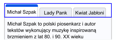 Trzy przyciski zakładek pokazane w ciemnoniebieskim prostokącie wokół wszystkich trzech przycisków zakładek.